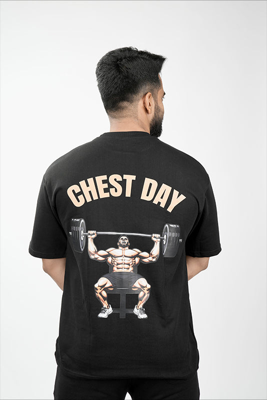 Men Printed Round Neck Pure Cotton  Black T-Shirt for Chest Day at the Gym.