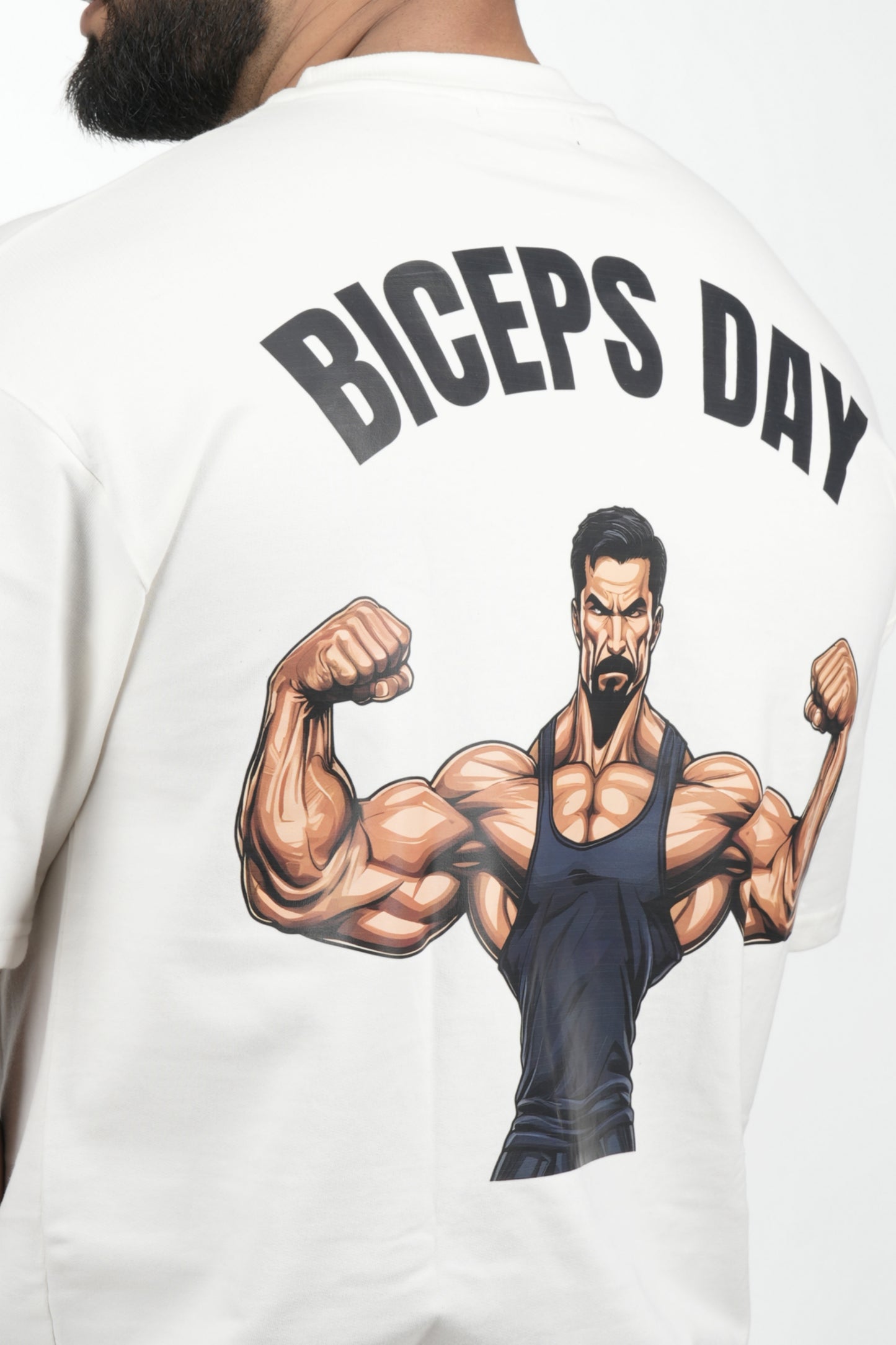 Men Printed Round Neck Pure Cotton Off White T-Shirt for Biceps Day at the Gym.