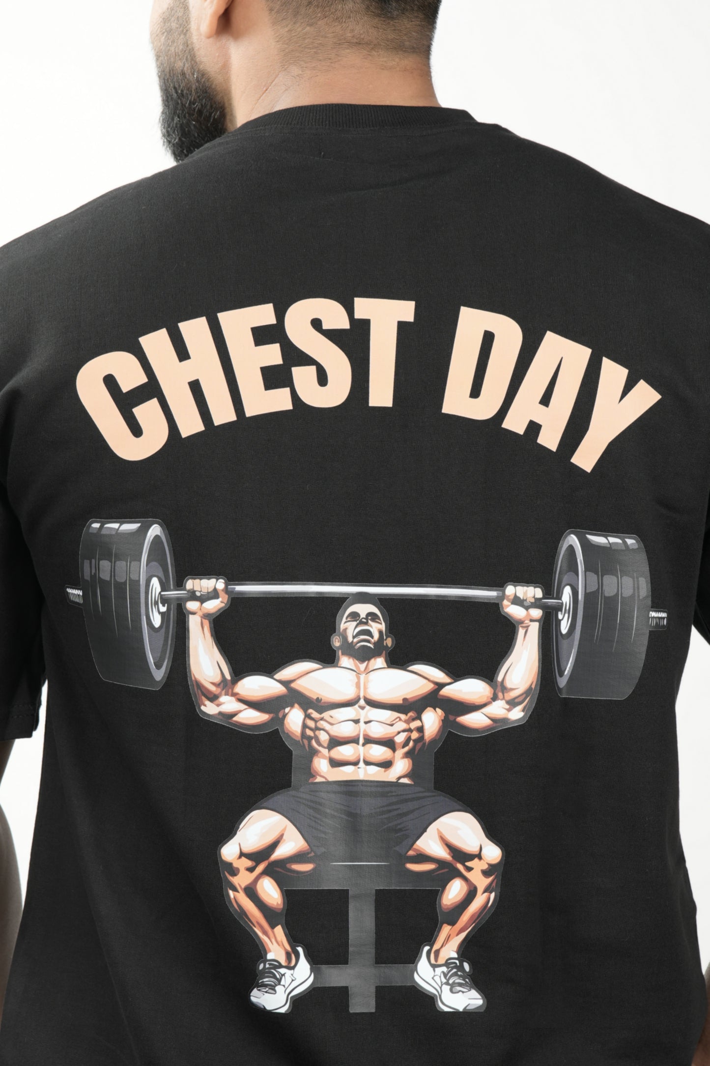 Men Printed Round Neck Pure Cotton  Black T-Shirt for Chest Day at the Gym.