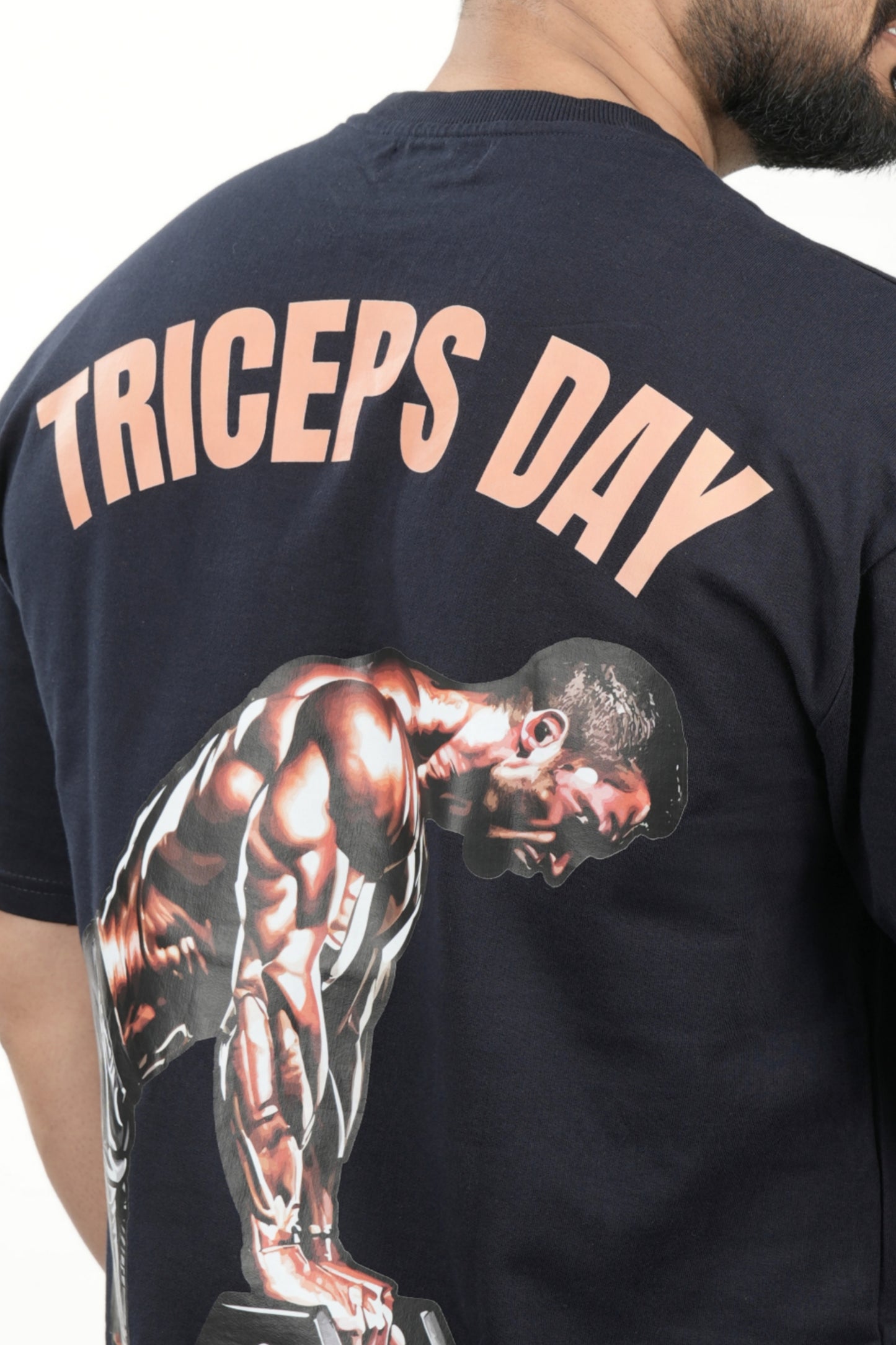 Men Printed Round Neck Pure Cotton Dark Blue T-Shirt for Triceps Day at the Gym