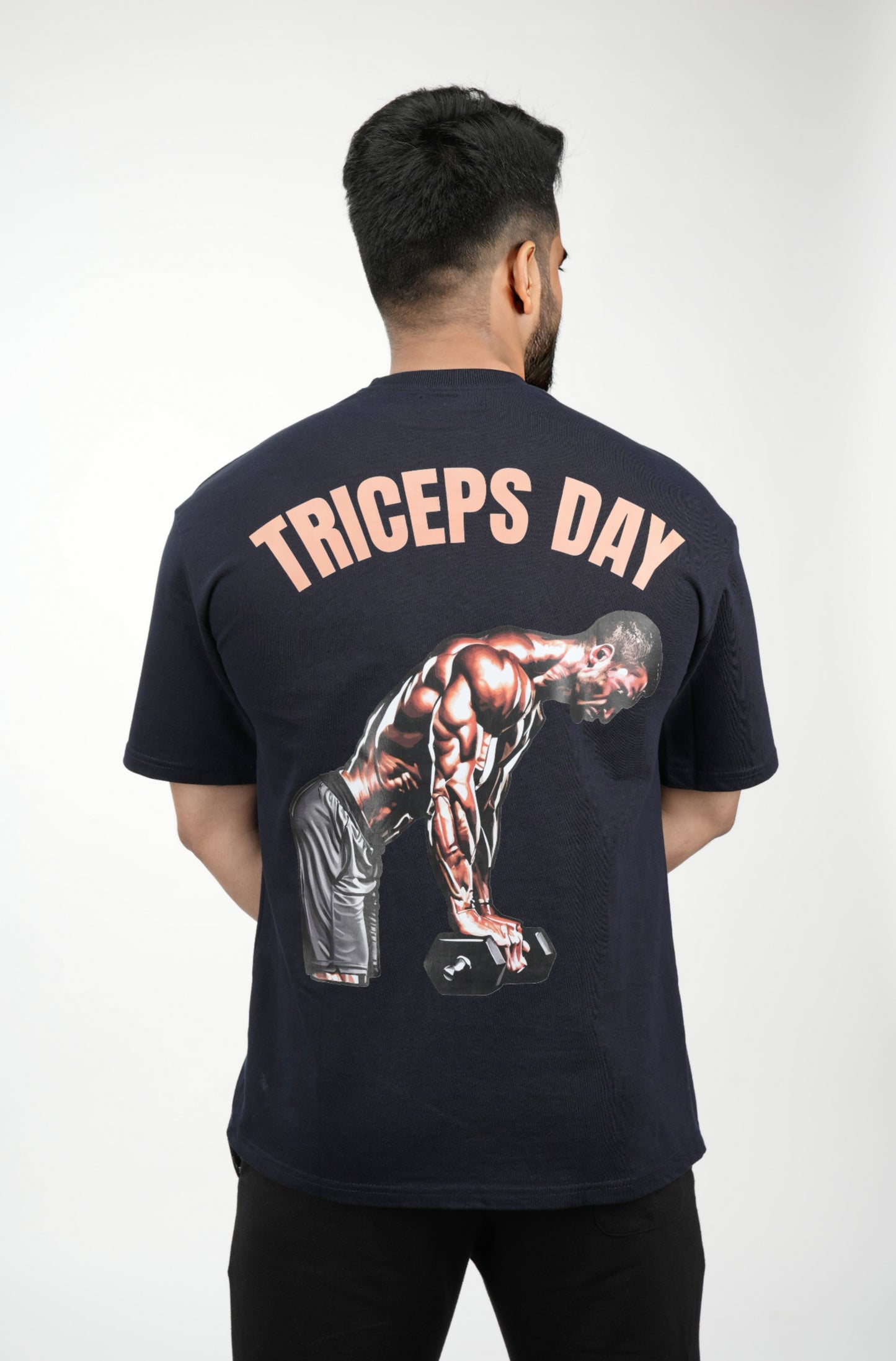 Men Printed Round Neck Pure Cotton Dark Blue T-Shirt for Triceps Day at the Gym