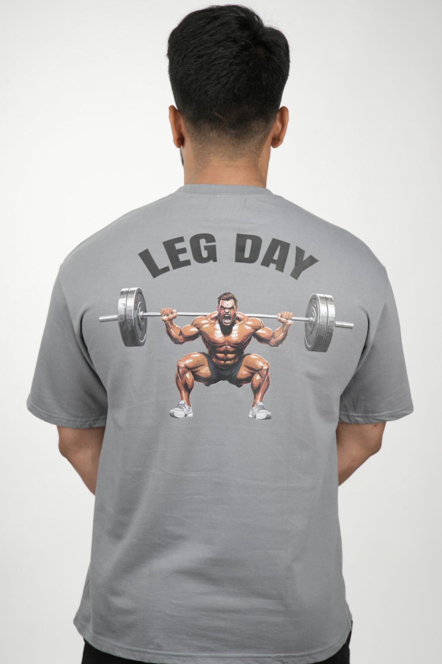 Men Printed Round Neck Pure Cotton Grey T-Shirt for leg Day at the Gym