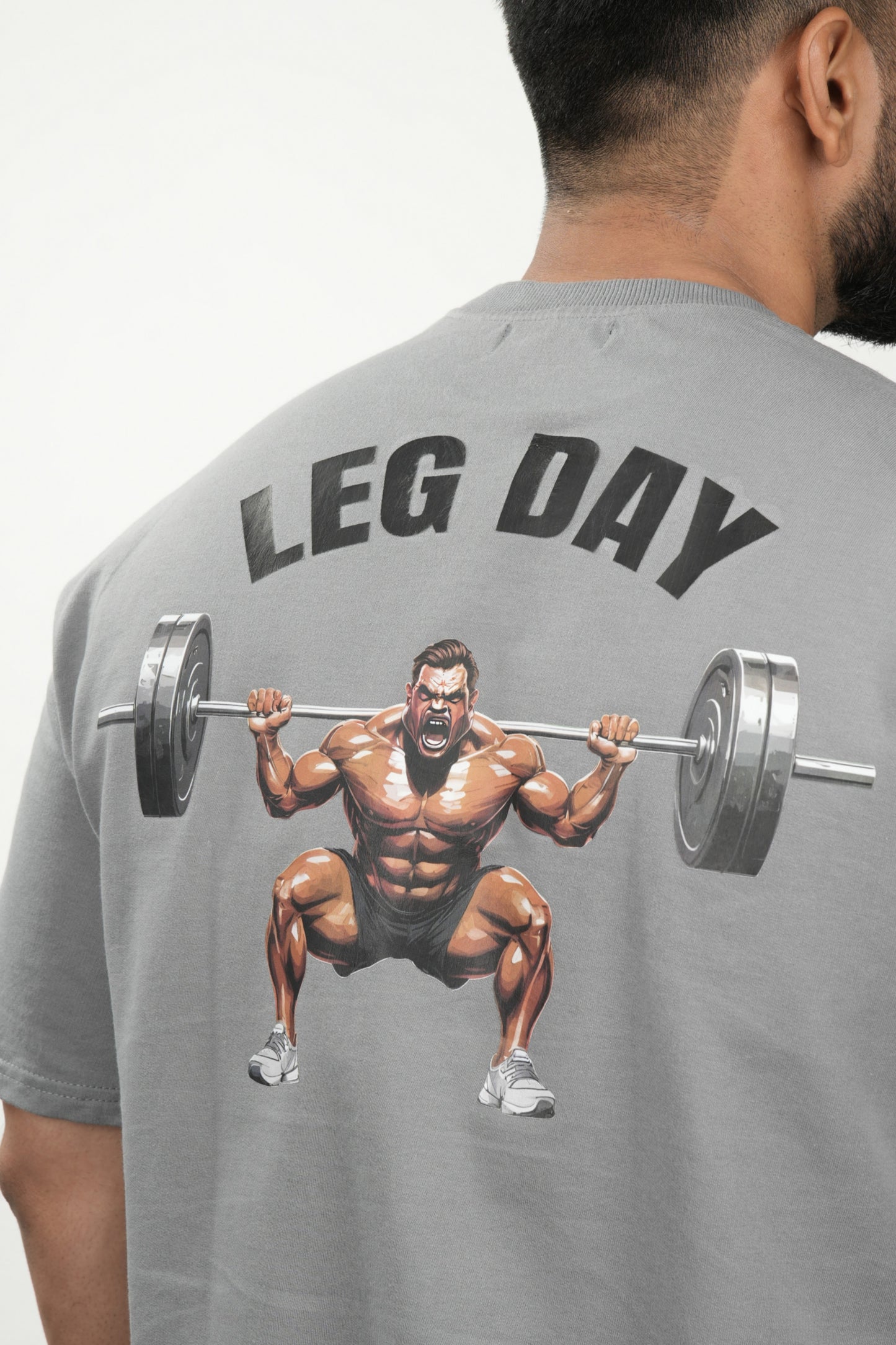 Men Printed Round Neck Pure Cotton Grey T-Shirt for leg Day at the Gym