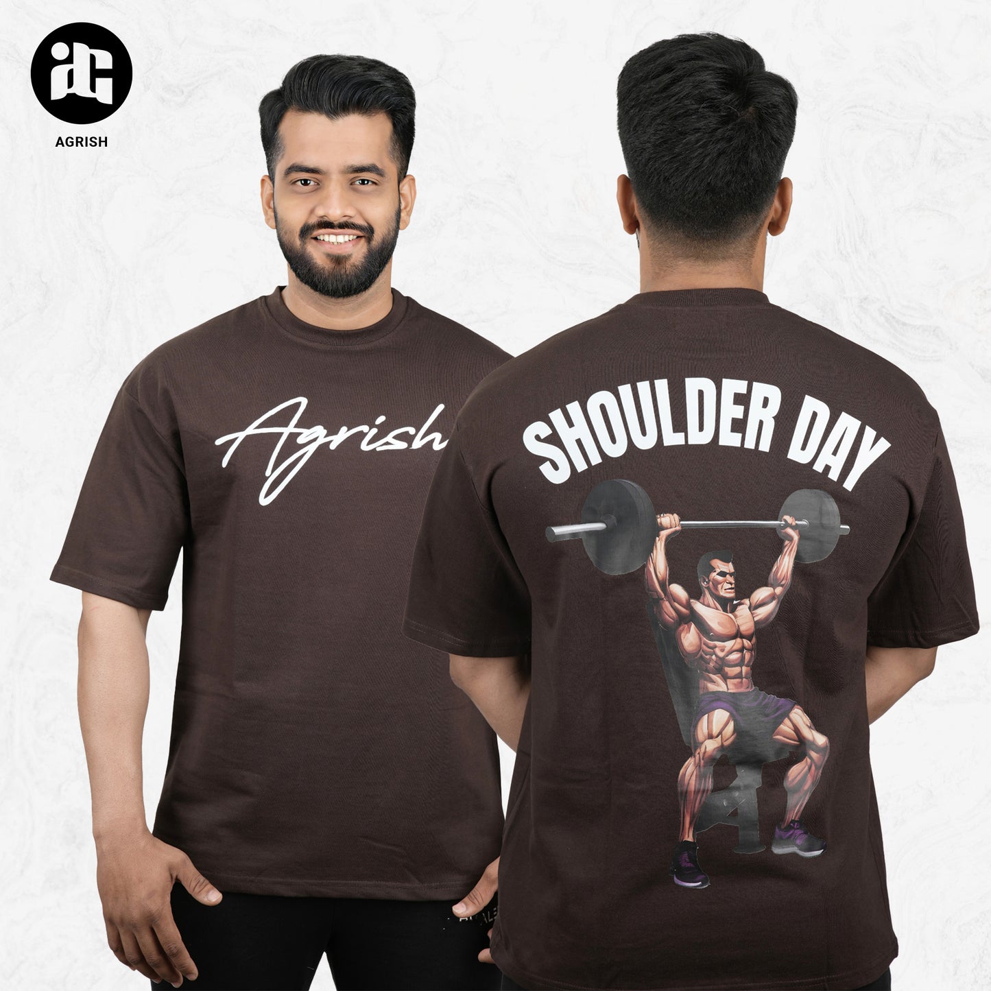 Men's Printed Round Neck Pure Cotton Coffee Half Sleeve T-Shirt for Shoulder Day at the Gym.