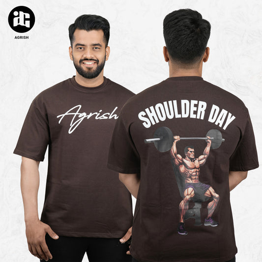 Men's Printed Round Neck Pure Cotton Coffee Half Sleeve T-Shirt for Shoulder Day at the Gym.